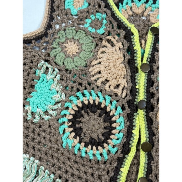 Free People Free Desert Rose Crotchet Vest Boho Patchwork Fringe Size S - Picture 4 of 7